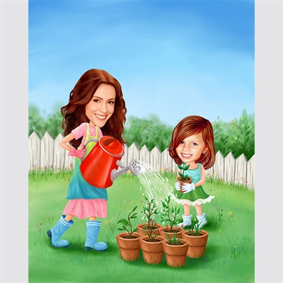 Gardening Together Caricature from Photos - myDaVinci